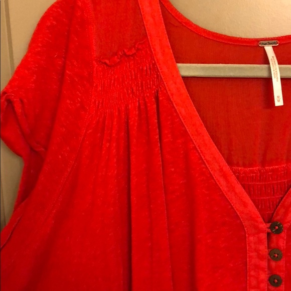Free People Red Button Down Tunic Top Size M - Picture 6 of 6